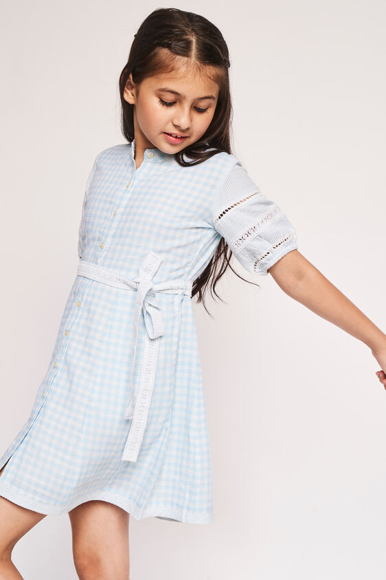 Blue Checks Flared Dress, , image 3